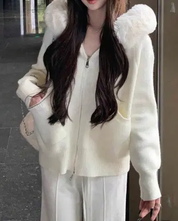 [ SNS에서 인기 ] SHEIN 퍼 후드 집업 니트 가디건