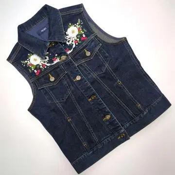 핑크하우스 블루 데님 꽃 자수 베스트