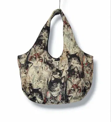 고양이 패턴 고블랑 직조 벌룬 토트백