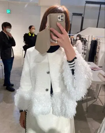 Adonisis 레이스 믹스 노카라 자켓 화이트