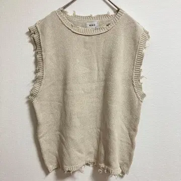 WWG 데미지 니트 베스트 아이보리 베이지 F 사이즈 개성파 디자인