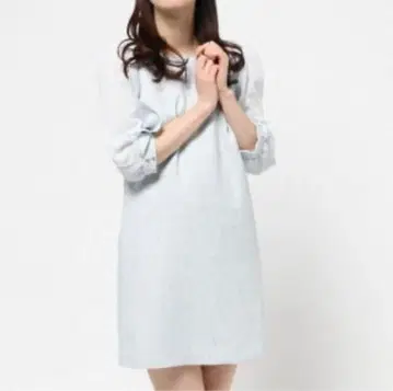 스카이블루 7부 소매 원피스 A라인