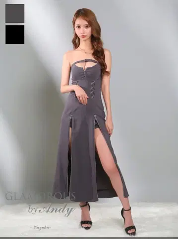 Glamorous by Andy 그레이 슬릿 롱 드레스