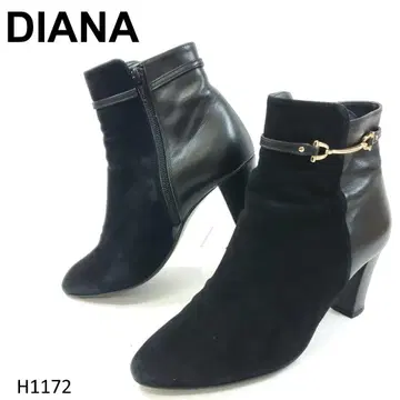 다이애나 숏부츠 사이드 지퍼 골드 금장 장식 블랙 이소재 MIX