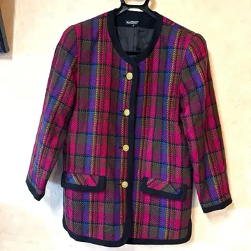 러브 플라워 노카라 체크 자켓 하프 코트 빨간색이 메인