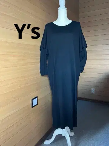 [ Y's ] 와이즈 롱 원피스 이중 소매 디자인 블랙 울 100%