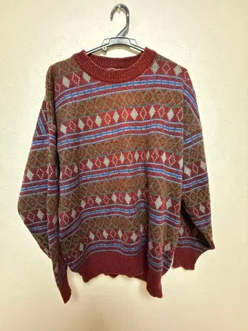 기하학 패턴 니트 스웨터 빨간색 계열