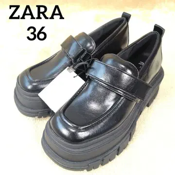 미사용 새상품 자라 플랫폼 로퍼 가죽 통굽 벨크로 블랙