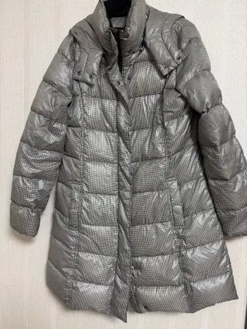 하운드투스 패턴 다운 자켓 롱 기장