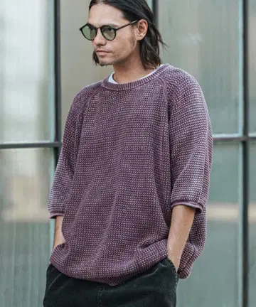 CAMBIO 퍼플 반팔 니트