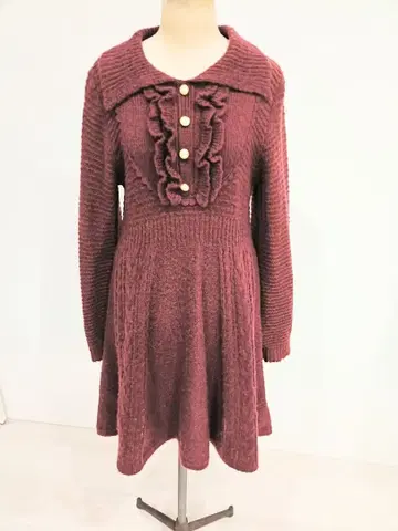 axes 액시즈 버건디 니트 프릴 긴팔 원피스