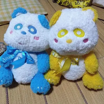 팬더풍 봉제 인형 파랑과 옐로우 컬러 30cm
