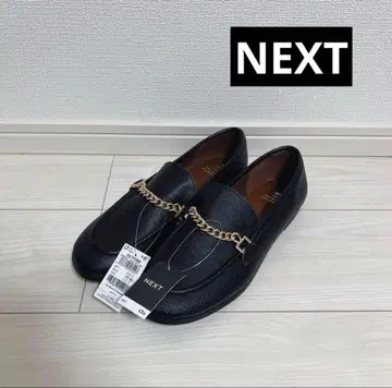 택 포함 새상품 NEXT UK7 블랙 라운드토 체인 로퍼