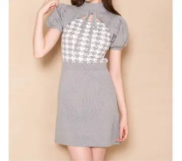 다리치 체크 리본 니트 미니 원피스