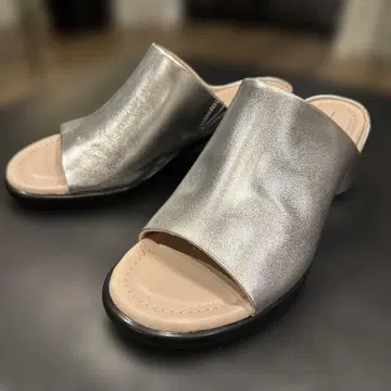 실버 뮬 천연 가죽 힐 5cm