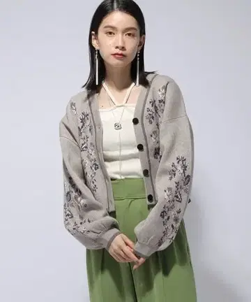 플라워 모티브 니트 가디건 HARE 그레이