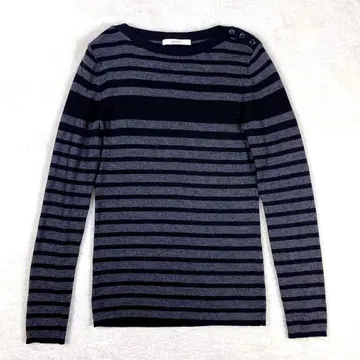 아나이 23AW 울 실크 보더 니트 블랙 그레이 긴팔 M