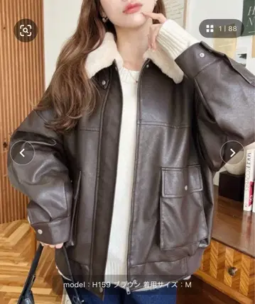 티펫 인조 가죽 블루종 브라운 자켓 M 사이즈