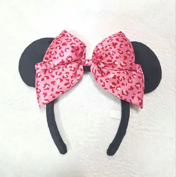 미니 머리띠 레오파드 무늬 핑크 리본 레오파드