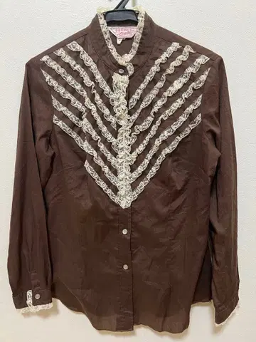 브라운 프릴 긴팔 셔츠 구제 의류