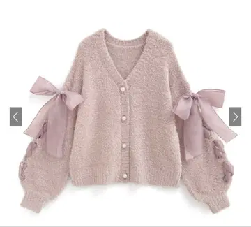 [미사용 새상품] 레이스업 리본 페더 니트 가디건 [tu1506]