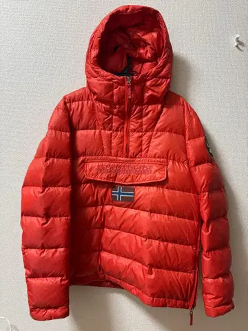 나파피리 오렌지 컬러 후드 부착 다운 자켓