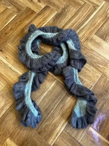 모헤어 니트 스톨 머플러 그레이 라이트 블루