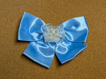 핸드메이드 스카이블루 새틴 리본 코사지