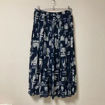 나노 유니버스 아트 프린트 조젯 플리츠 스커트