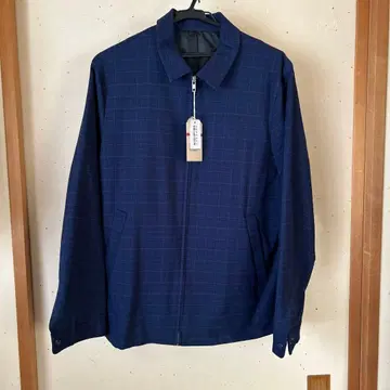 탑밸류 자켓 체크 무늬 네이비