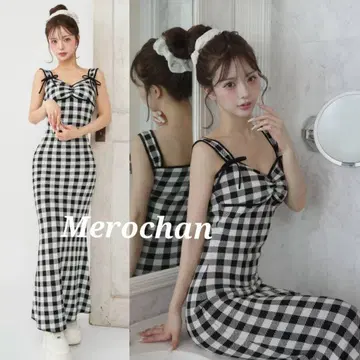 [ 미사용 새상품 ] 다리치 깅엄 자카드 니트 롱 원피스