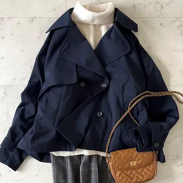 2024 새상품급 쉽스 애니 숏 트렌치코트 F 네이비 루즈핏 워셔블