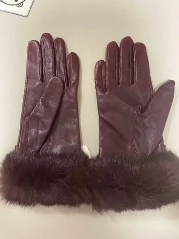 버건디 가죽 퍼 장갑
