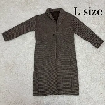 울 혼방 체크 무늬 롱 코트 L 사이즈