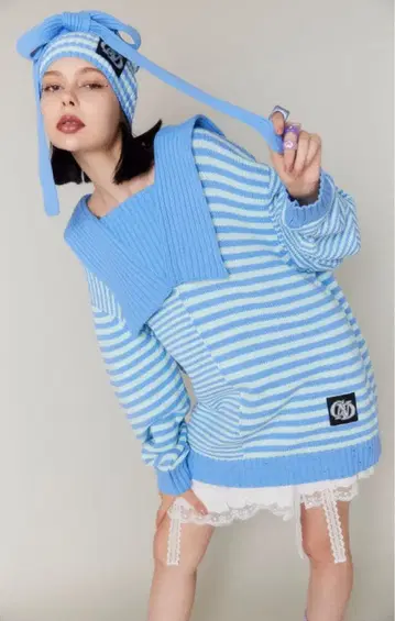 [ CandyStripper ] 보더 세일러 니트 스퀘어형 비니 세트