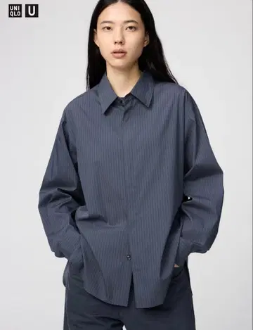 택 포함 새상품 유니클로 드레이프 셔츠 블루 XL