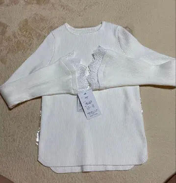 플레어 레이스 리브 니트 화이트 택 포함 미사용 새상품