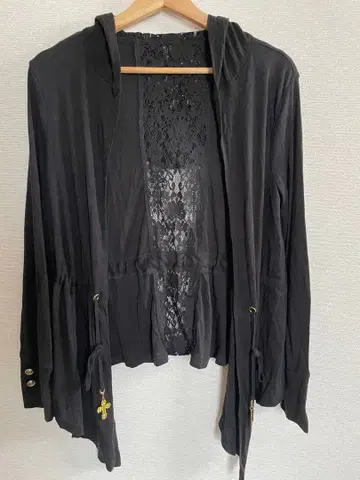 [ d.i.a ] 블랙 후드 부착 레이스 가디건 갸루