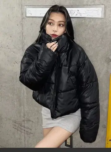 EVRIS 집업 숏 블루종 다운 자켓 블랙