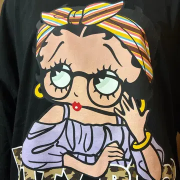 베티짱 롱T 레트로 Y2K 베티 붐프 레오파드 무늬 안경 블랙