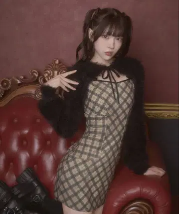 미셸 마카롱 미셰마카 오리지널 체크 무늬 앙상블 미니 원피스