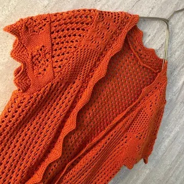 빈티지 가디건 반팔 크로셰 레트로 앤티크 탁한 오렌지