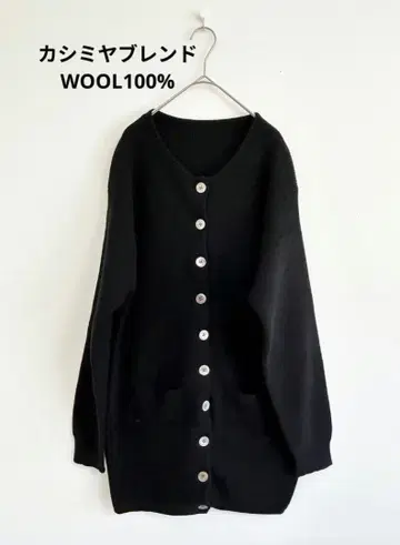 리브 니트 롱 버튼 가디건 울 캐시미어 블랙