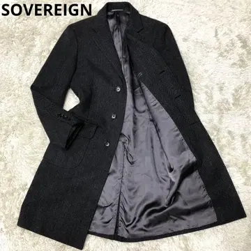 새상품급 소버린 체스터 코트 헤링본 히요쿠 시타테 캐시미어 혼방 42