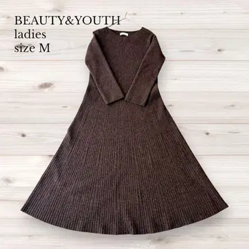 [새상품급] 뷰티&유스 리브 니트 롱 원피스 M 브라운