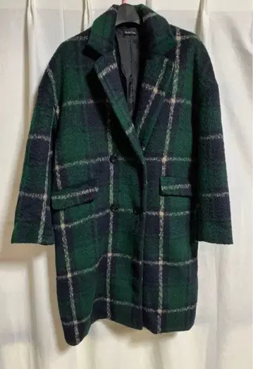 [ 새상품 ] 오버 사이즈 그린 체크 무늬 코트