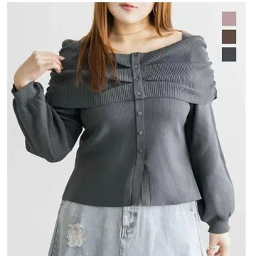 쿠레트 오프숄더 긴팔 니트 그레이 3L