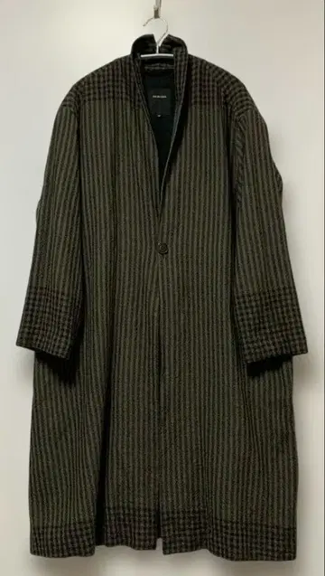 pas de calais 울 롱 코트 스트라이프 체크