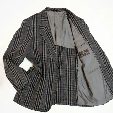 [ 영국제 ] 빈티지 테일러드 자켓 체크 램스울 실크 L