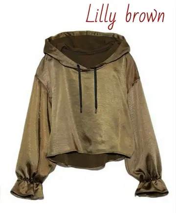 새틴 숏 후디 릴리 브라운 후드티 후디 숏 후드티
